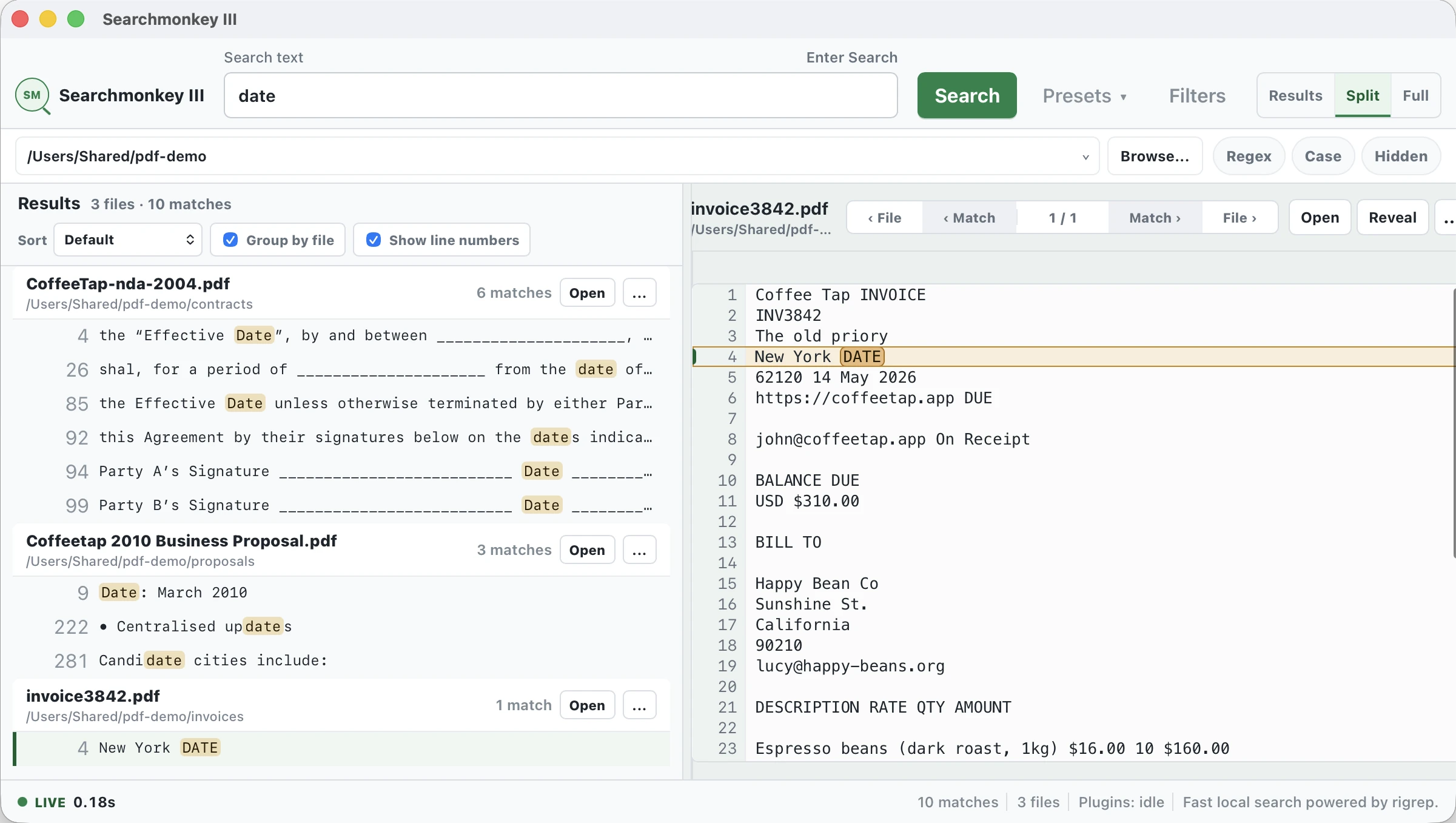Searchmonkey showing PDF search results and document preview
